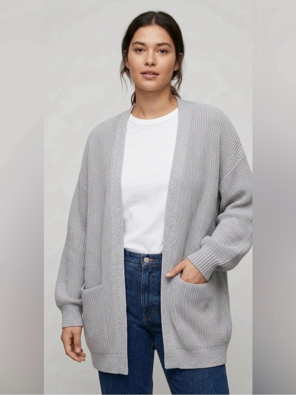 Aritzia Wilfred Free - Light Gray Open-Front Pocket Cardigan Sweater - Size Smal